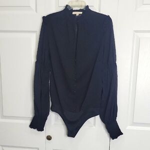 Anthropologie MABLE Label Black Swiss Dot Elegant Women's Bodysuit Sz Small